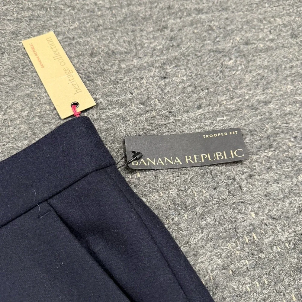 Banana Republic Trooper Fit Pants Men 34X32 Blue Wool Relaxed Crop Taper Relaxed